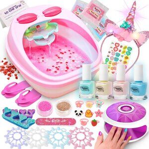 Glow in Dark Spa Day Kit for Girls, 42+ Pieces Waterfall Foot Spa Toys, Nails